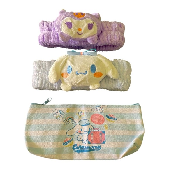 NWT-HELLO KITTY BUNDLE-CINNAMOROLL AND KUROMI SPA HEADBANDS AND MAKEUP POUCH - Picture 1 of 5